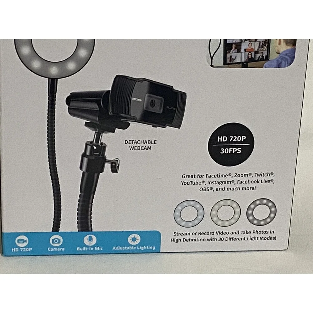 Slide HD Webcam Ring Light Bundle of 2 720P USB Webcam Streaming Video Calls